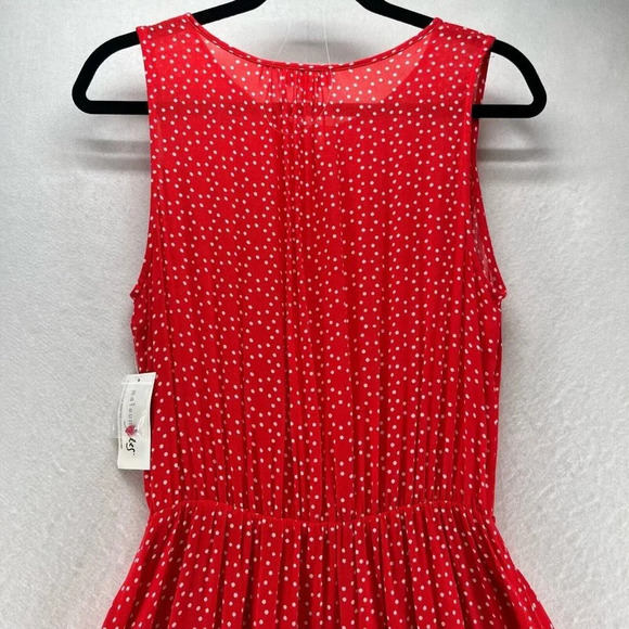 Maison Jules Dress Sz M A-Line Midi Polka Dot Keyhole Neck Sleeveless Rayon Red - Picture 5 of 12